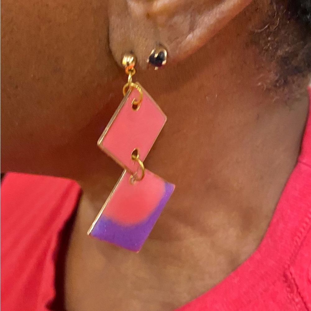 UV Resin Pink and Purple Geometric Earrings